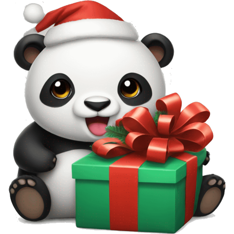 Panda with Christmas present  emoji