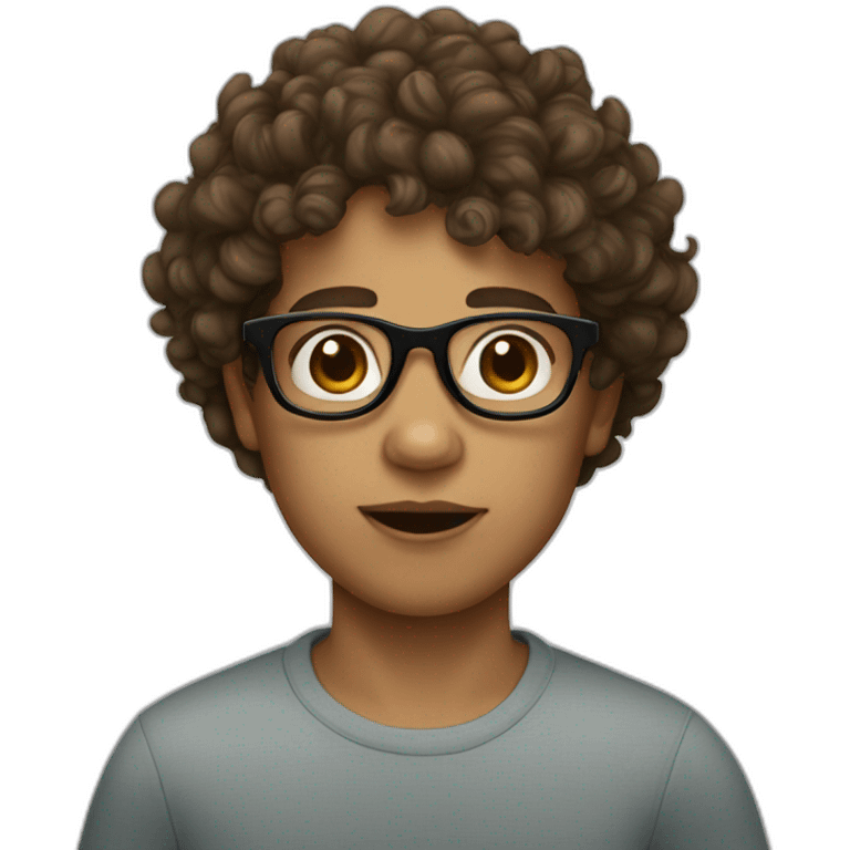 boy with curly brown hair big lips and black glasses emoji