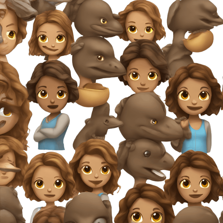 mix of girl with brown hair and a platypus emoji