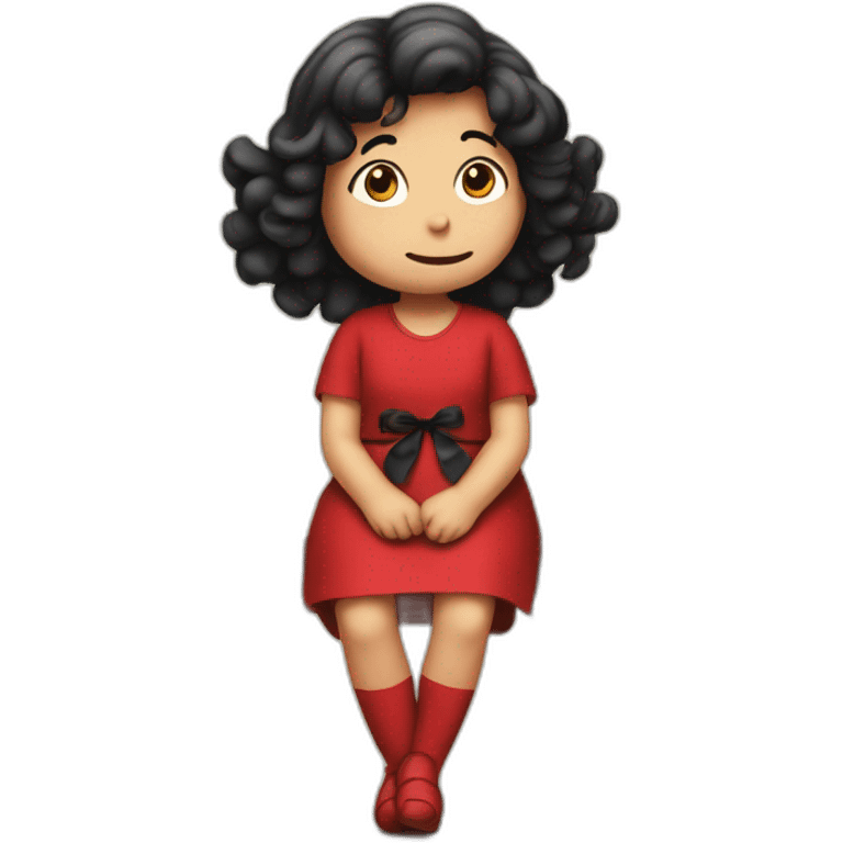 Mafalda girl red dress anda ribbon sitting emoji