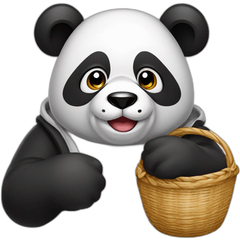 Panda wearing basket and hoodie emoji