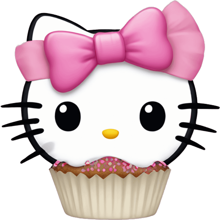 hello kitty with a pink bow eating a cupcake emoji