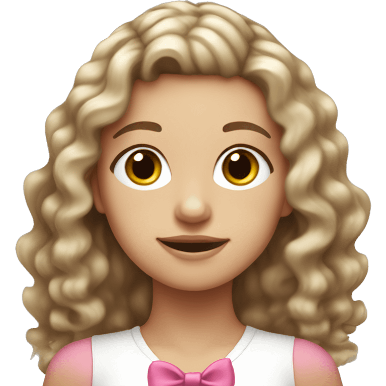 Brownish white Girl with wavy hair and a pink bow on the side of her hair emoji