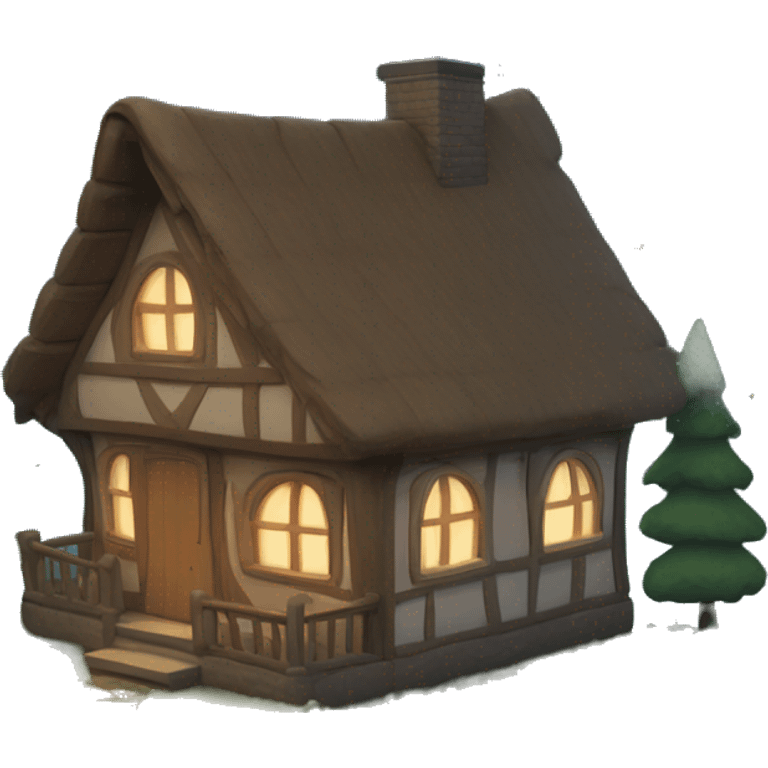 Cottage in the forest with stars in the sky  emoji