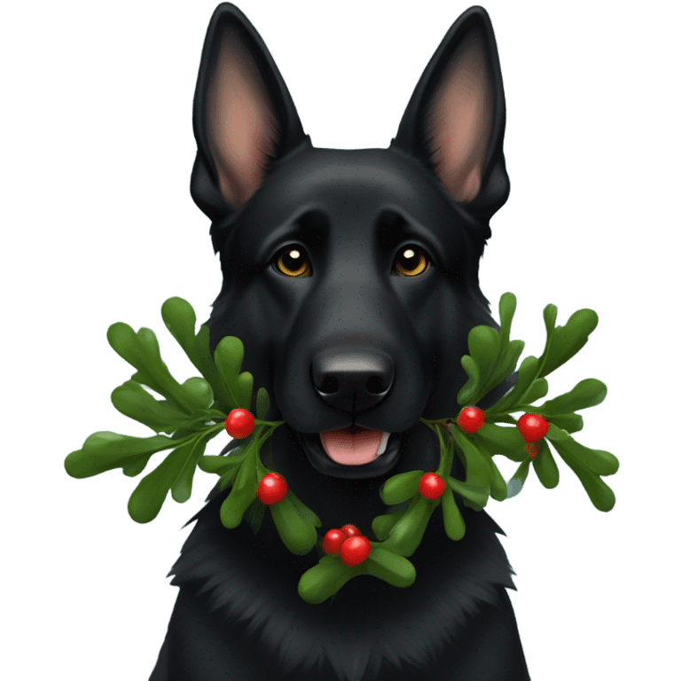 All black German shepherd with mistletoe  emoji