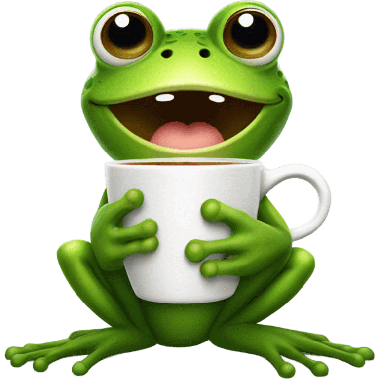 A cute frog drinking coffee emoji