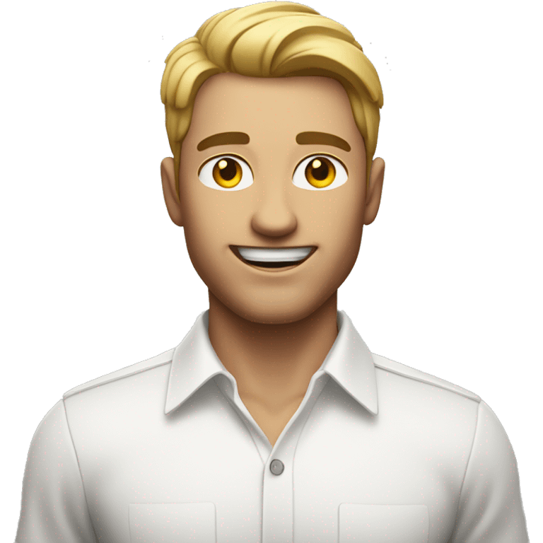 confident man in white shirt, White skin, running  emoji