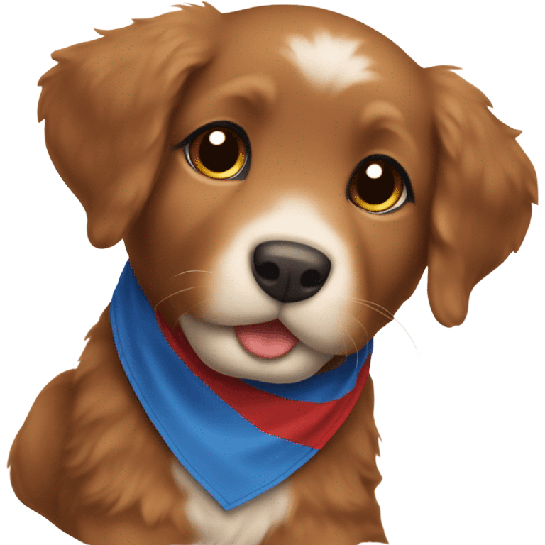 Chibi fluffy dark red retriever puppy with blue neckerchief emoji