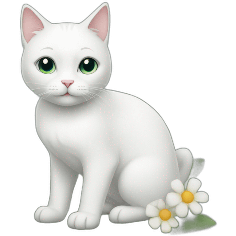 white cat standing with flowers in his paws emoji