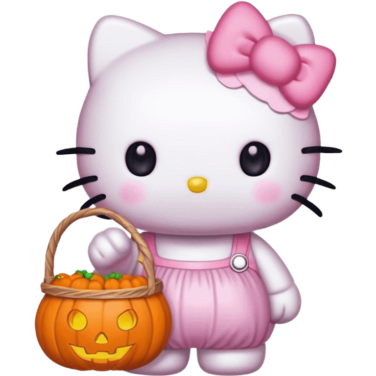 Hello kitty holding a Halloween basket emoji