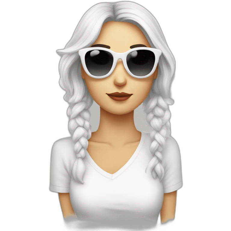 mujer piel blanca gafas con perro maltés blanco emoji