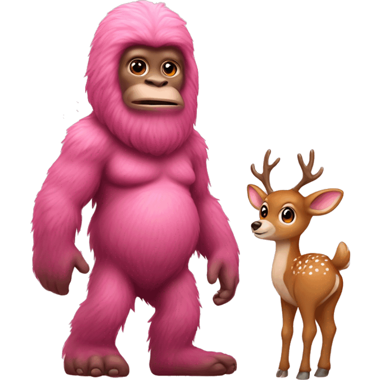 Pink Bigfoot with a baby deer  emoji