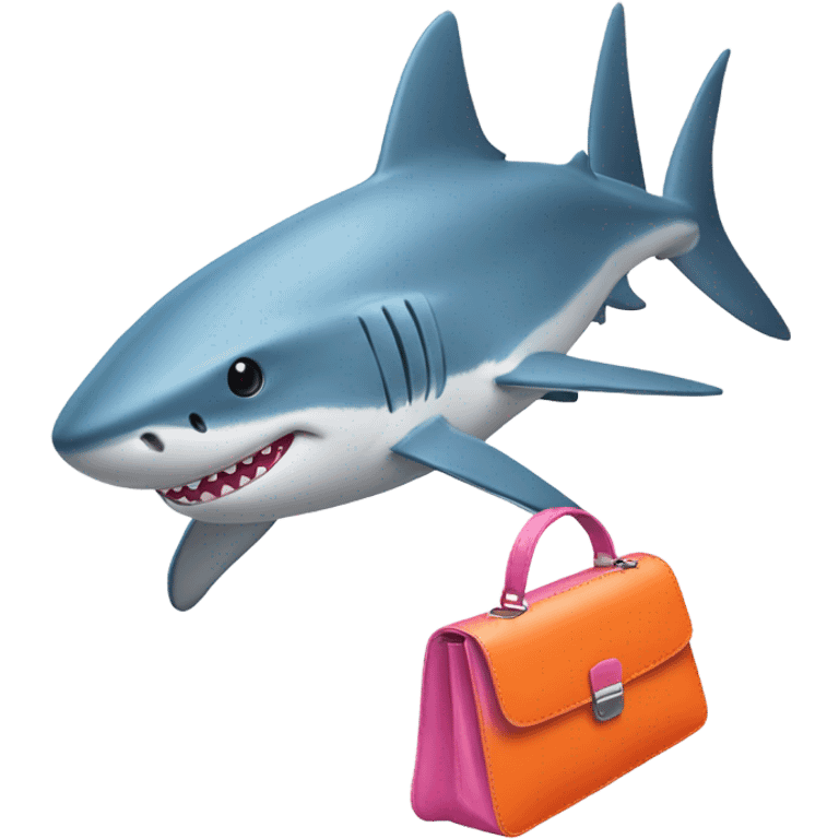 Blue shark with pink purse and orange shoes emoji