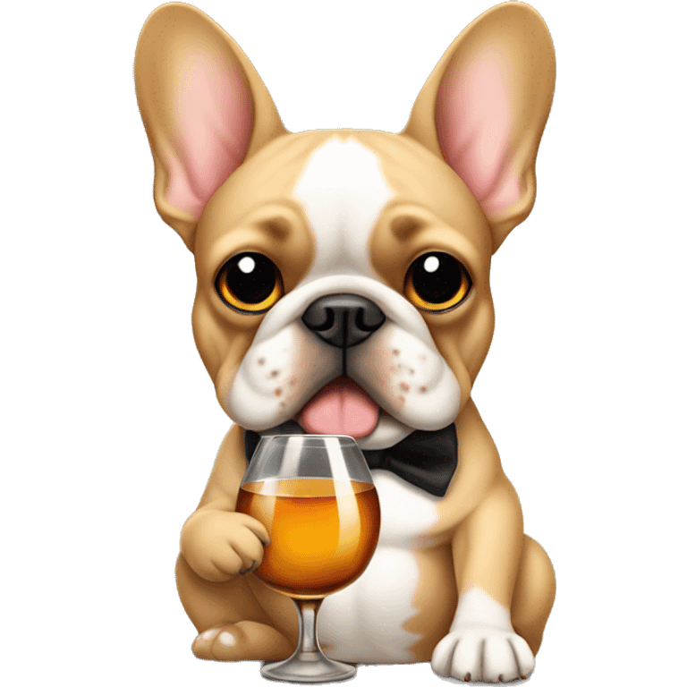 Tan French bulldog holding a glass of whiskey emoji