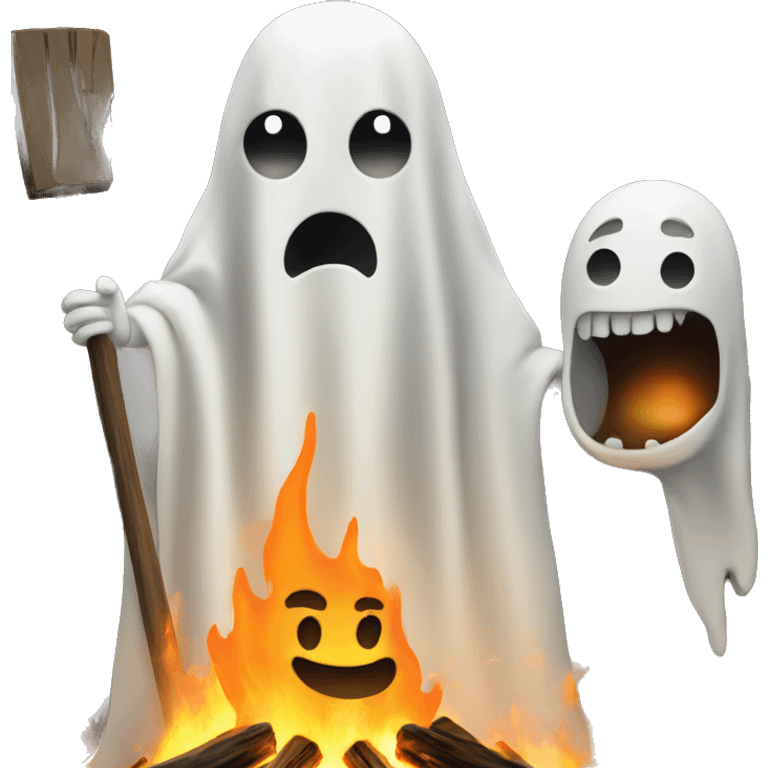 Ghosts stare at scared man around bonfire emoji