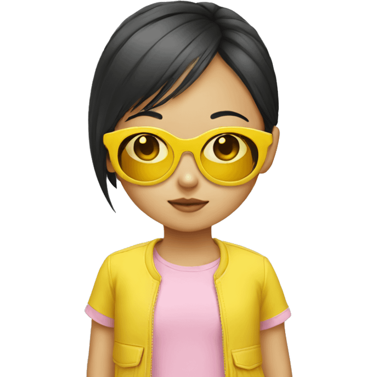 young asian girl yellow sunglasses emoji