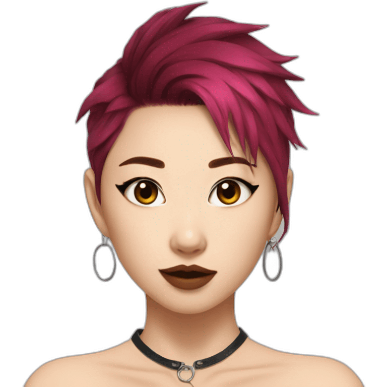 hot asian girl, wolf cut, dyed hair, piercings emoji