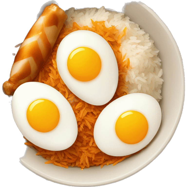 rice bowl with two eggs and two chicken drumstick emoji