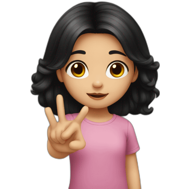 small girl with black hair showing hand with one finger emoji