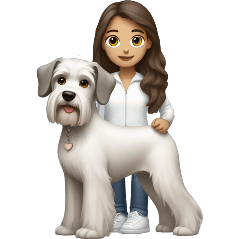 Brown hair girl with white schnauzer dog emoji