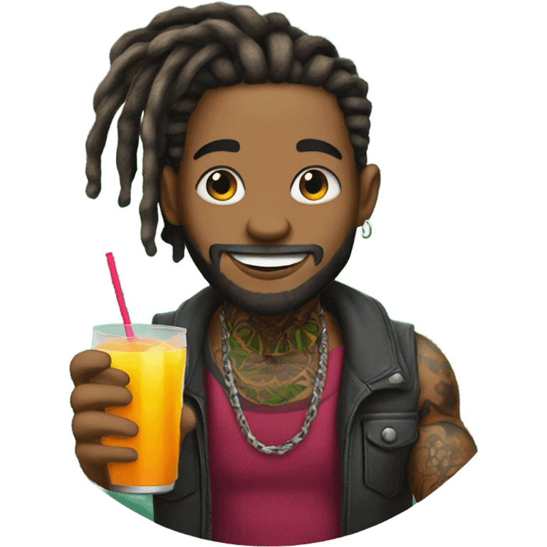 tattooed beauty with dreadlocks fruit juice emoji