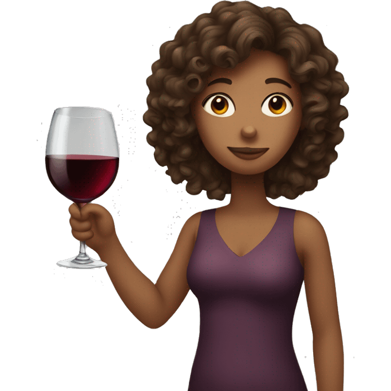 Girl with curly brown hair drinking a glass of wine  emoji