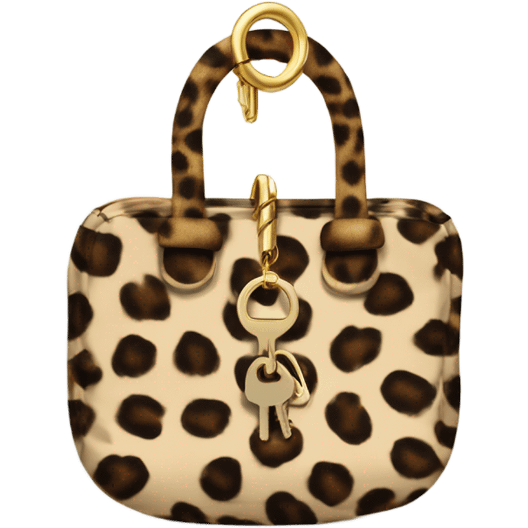 Leopard print bag with cherry key ring emoji