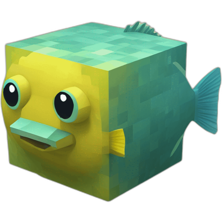 cube yellow fugu fish with two fins in minecraft style full size emoji