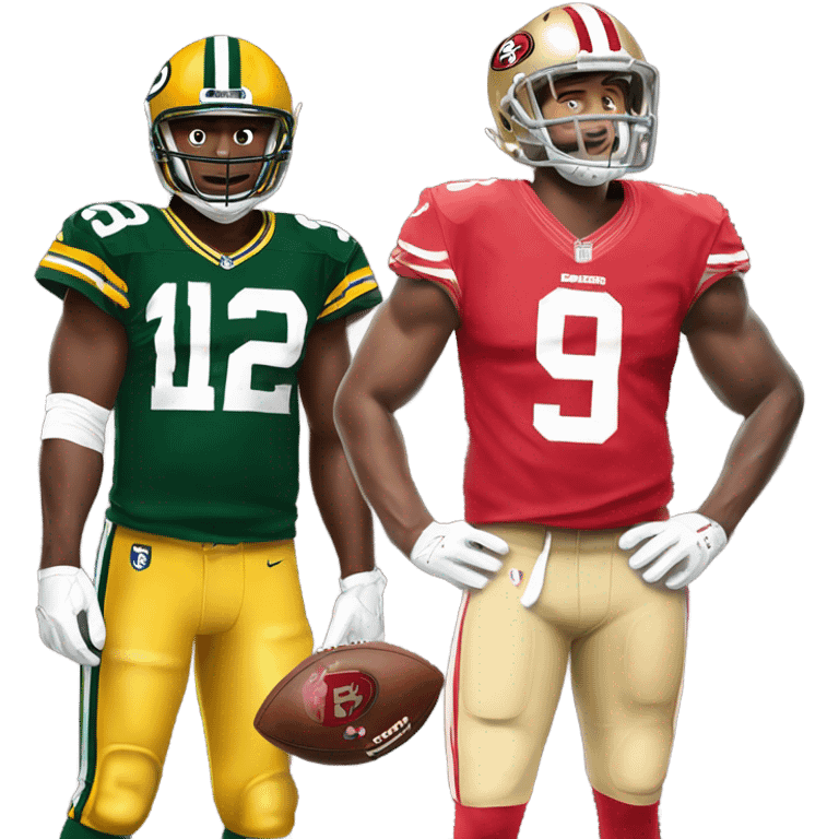 San Francisco 49rs player standing over a Wisconsin packers player  emoji