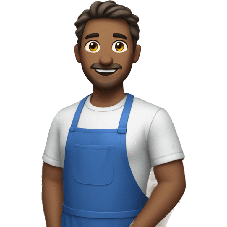 guy in a blue apron holding rolls emoji