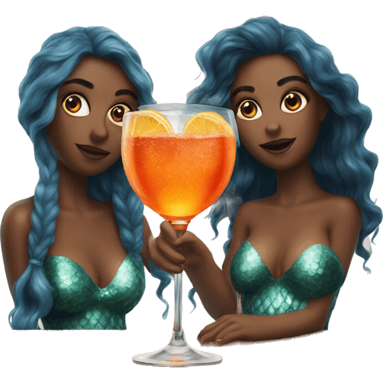 Three beautiful mermaids drinking aperol emoji