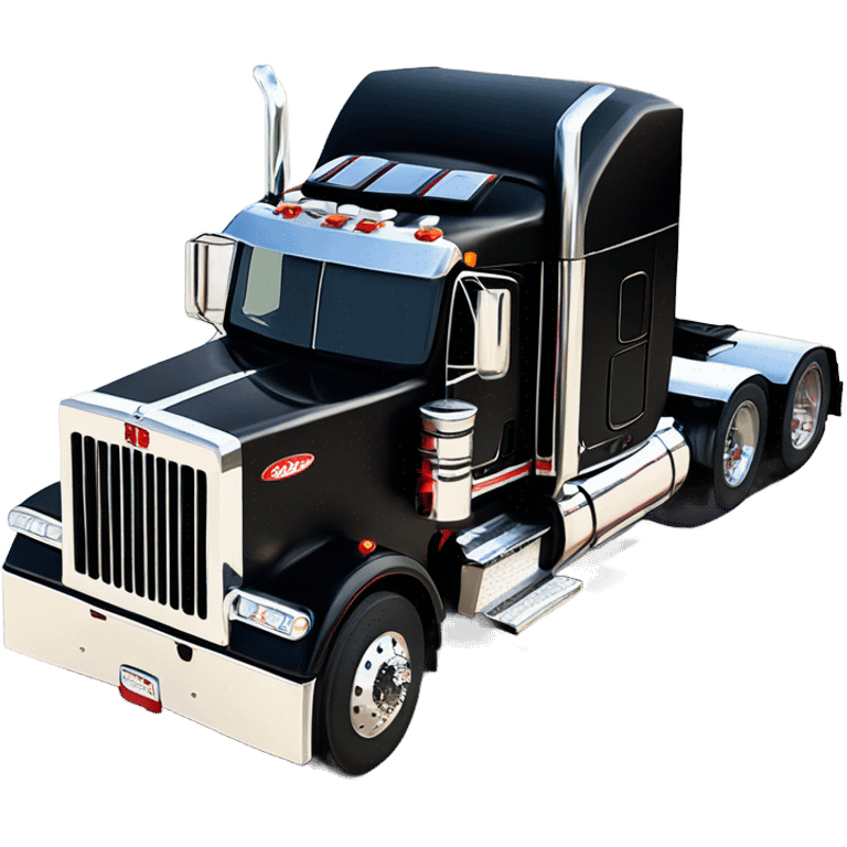 Peterbilt 389 black with red frame with flat top and slash cut exhaust stacks and dual rear tires and flat bumper emoji