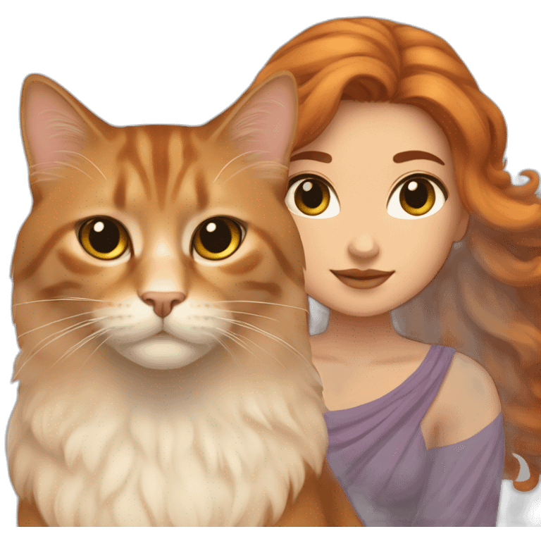 Goddess Hera with brown hair and a ginger Siberian cat emoji