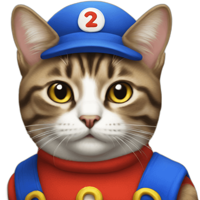 cat dressed like super mario emoji