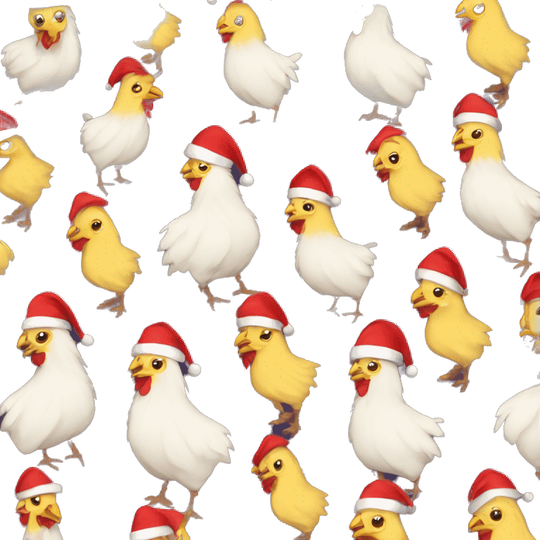 Chickens wearing hoodies and Santa hats emoji