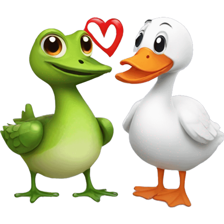 Goose with frog love together emoji