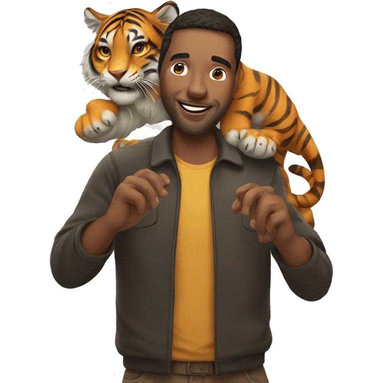 Man playing  with a tiger. emoji