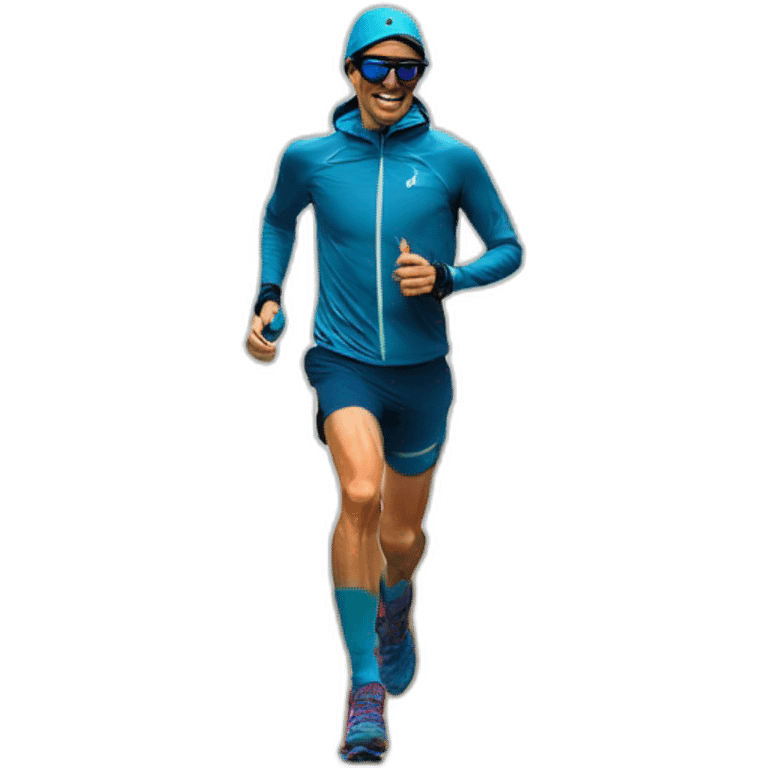 kilian jornet trail running wearing a cap sunglasses and winter shoes emoji