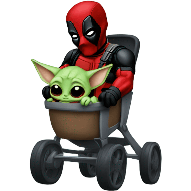 Deadpool pushing baby Yoda in his stroller emoji