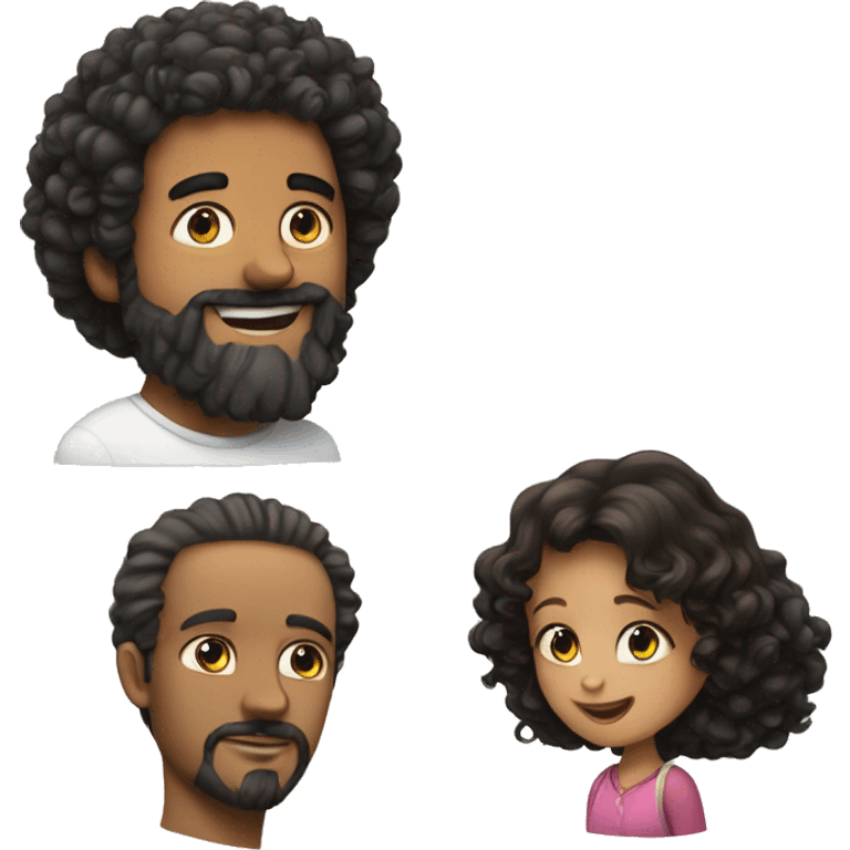 man with goatee beard and black curly hair, hug, girl with brown long hair emoji