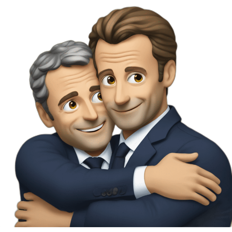 Nicolas sarkozi with Emanuel macron hugging emoji