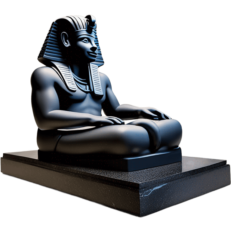 Osiris depiction accurate obsidian statue on granite 30 ton brick, massive size, sunlight behind, sunset colors, reflections on black stone polished clean perfect, photography angles emoji