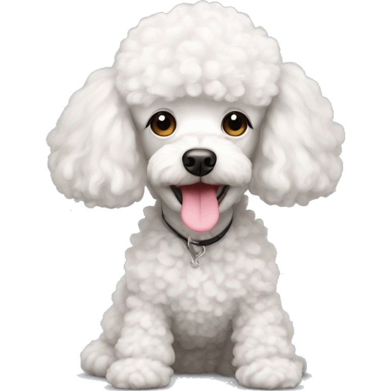 White mini poodle with pinky nose emoji