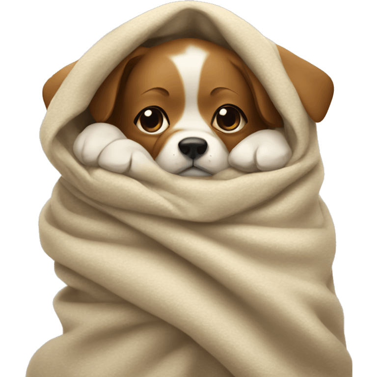 Dog cuddling in blanket emoji