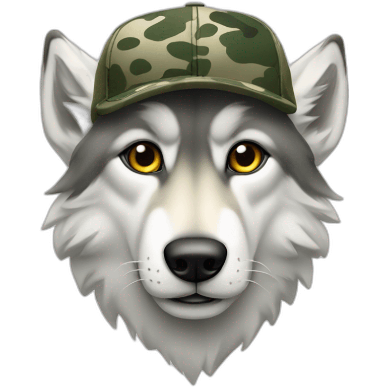 Loup blanc avec casquette camo emoji