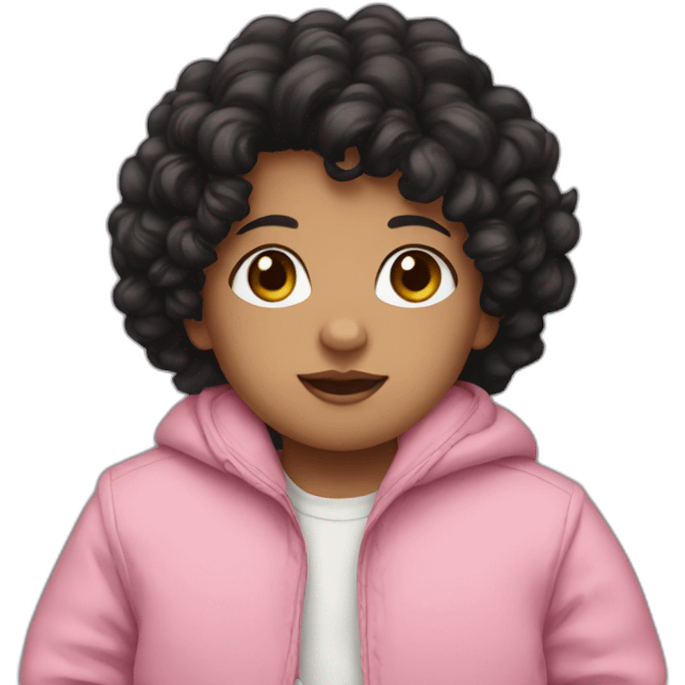 Newborn with curly black hair and pink jacket emoji