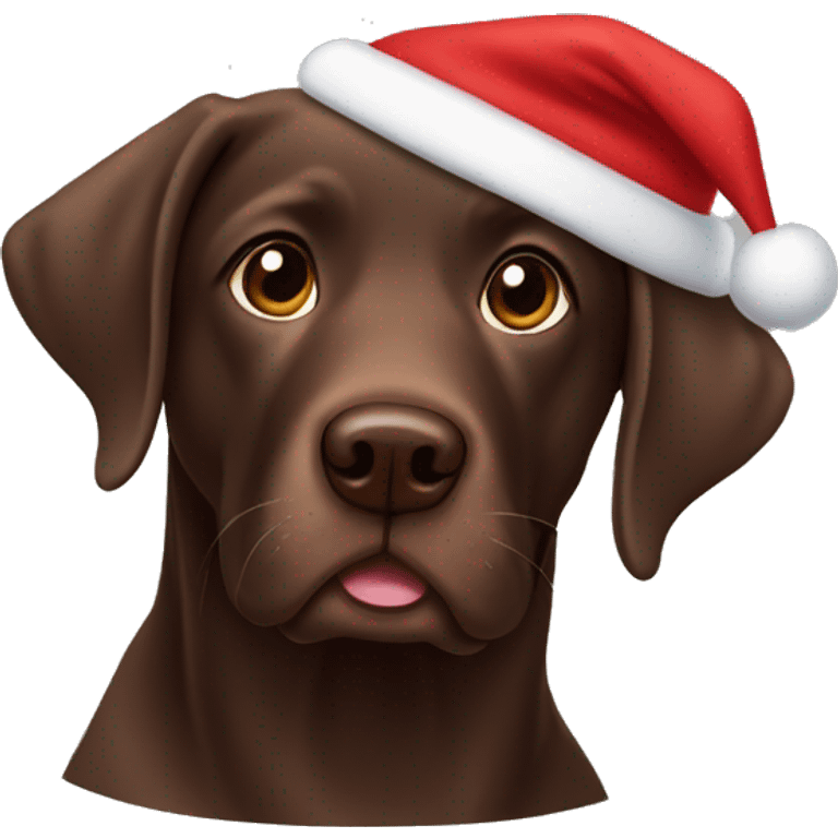 Chocolate lab wearing a Santa hat emoji