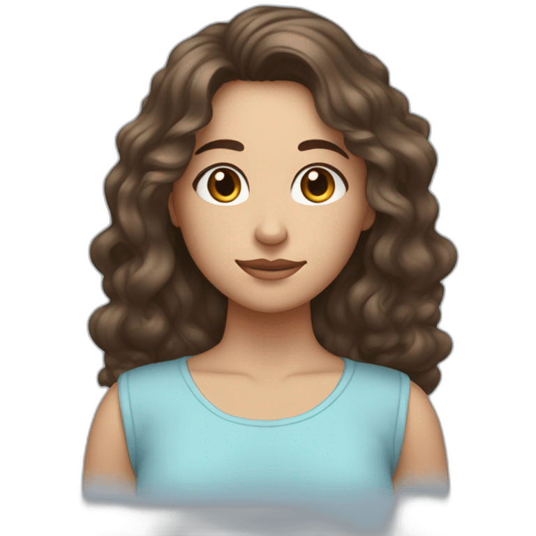 Brunette with wavy hair, brown eyes, 1,58 meterers tall, with her head pressed against a light blue very soft pillow because she’s embarrassed  emoji