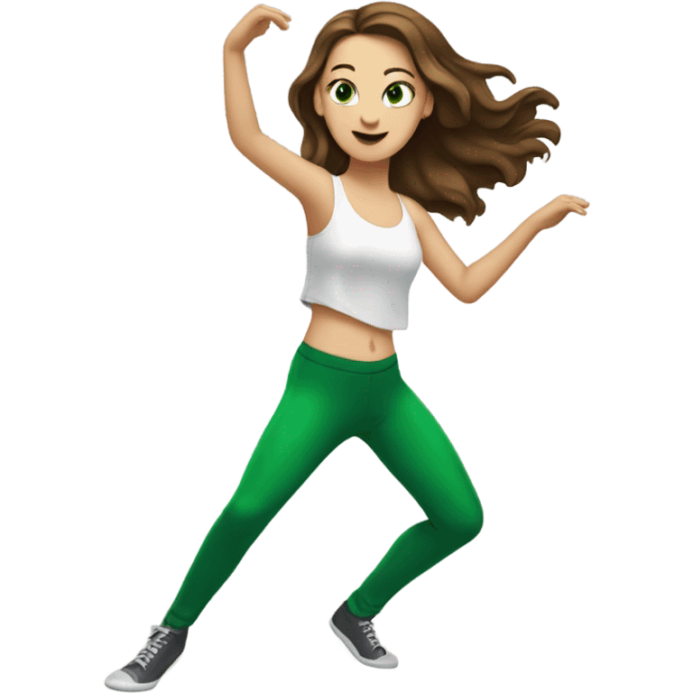 Eva white girl with brunette hair and green eyes dancing emoji