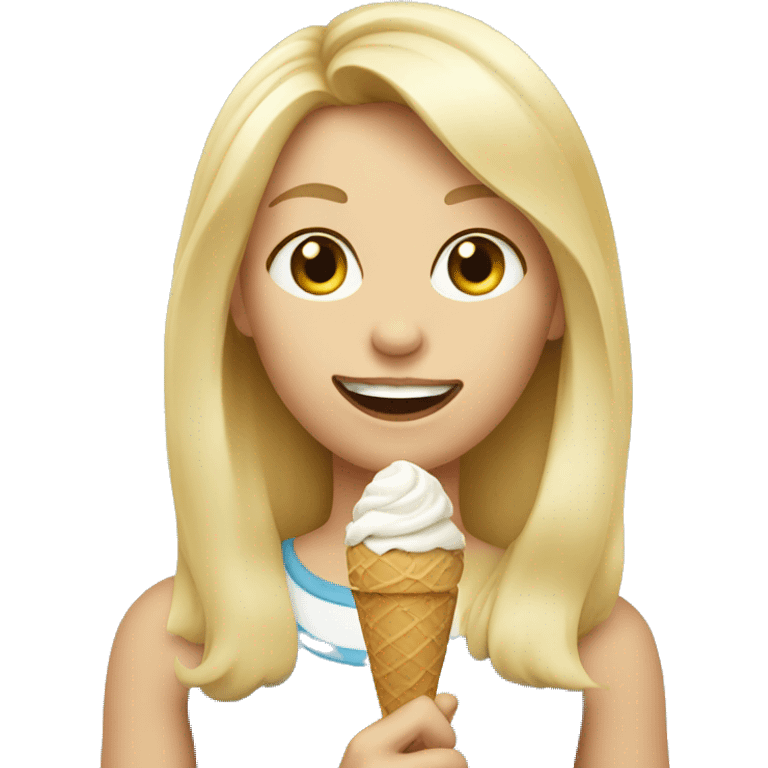 Girl with blonde hair eating ice cream emoji